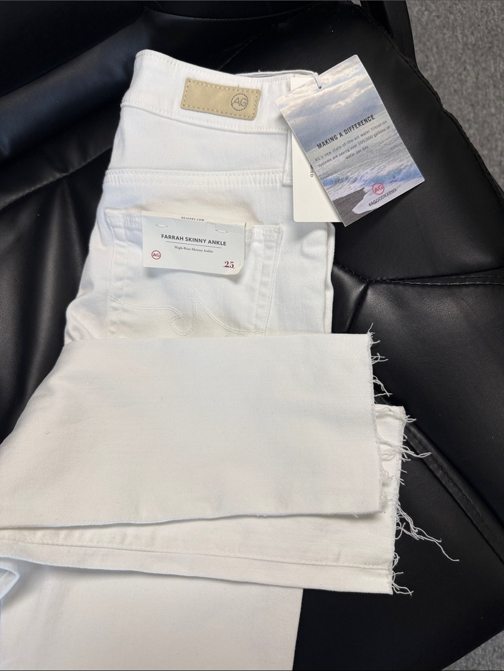 Ag Adriano Goldschmied White Farrah Skinny Ankle Jeans with Frayed Hem